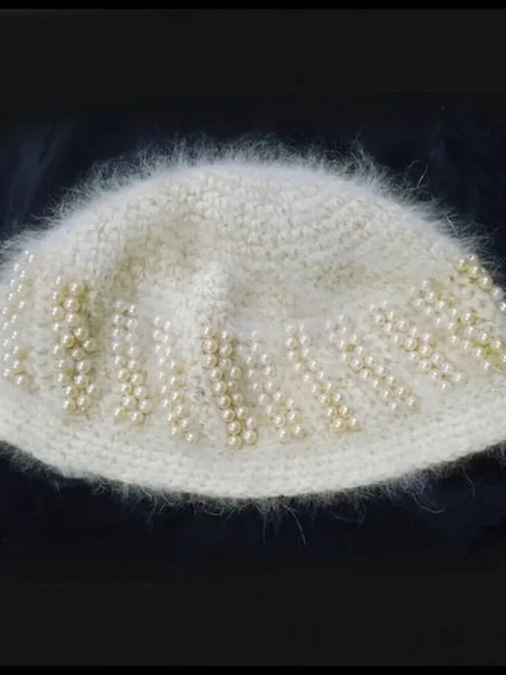 Formal Beanie Beaded Angora Cap Hat with Sparkle Edgy Vintage Winter Bride - Picture 6 of 8